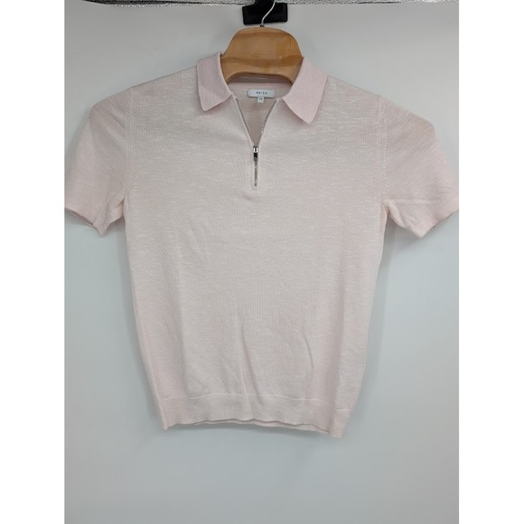 Reiss Men's short sleeve half zip knitted‎ polo shirt pink XS - Picture 2 of 6